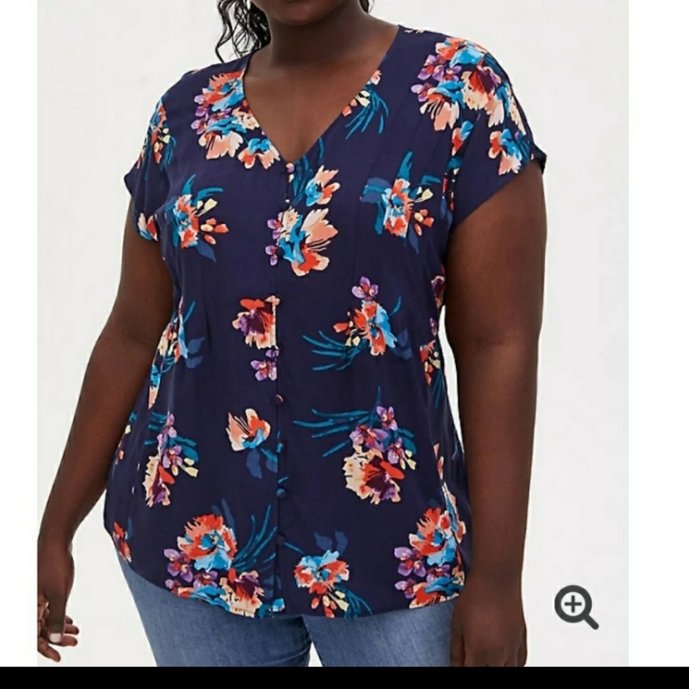 Torrid Navy Floral Challis Fit and Flare Top
